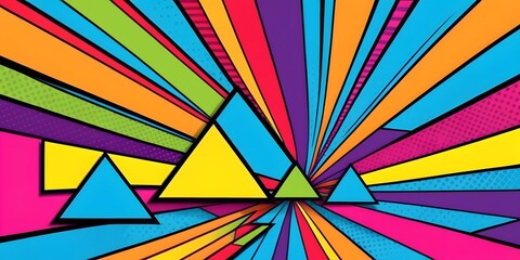 A dynamic pop art banner background featuring vibrant colors, geometric shapes, and a blank space for text or design.