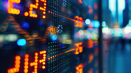 Aufkleber - Digital stock market display with vibrant colors and blurred lights