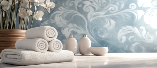 Poster - simple spa setting with a paisley backdrop. with copy space image. Place for adding text or design