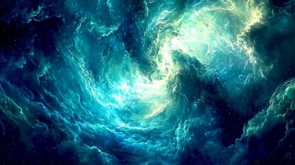 Wall Mural - A beautiful swirling galaxy with deep blue and teal hues, representing the vastness of space. Ideal for digital art or backgrounds. Captures the essence of cosmic wonders. AI