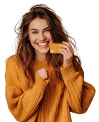 Sticker - PNG Happy woman holding credit card