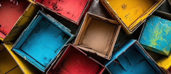 Poster - Empty cardboard boxes on a colored background. with copy space image. Place for adding text or design