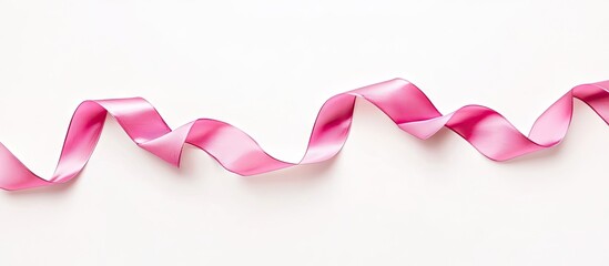 Poster - A pink ribbon set against a white background Curly pink ribbon Blank space for design Romantic backdrop image. with copy space image. Place for adding text or design