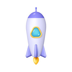 Aufkleber - Startup idea or business, landing or taking off rocket. Vector isolated icon of 3d rocketship launching missile. Science and space exploration, discovery and traveling, symbol of technology
