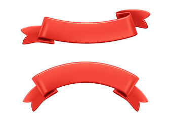 Poster - Folded ribbon for sale banner or advertisement, game or application. Vector isolated set of realistic 3d banners with copy space, curved silk or satin red stripes for text. Paper tags for announcement