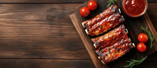 Aufkleber - Ribs grilled barbecue pork meal snack on the table copy space food background top