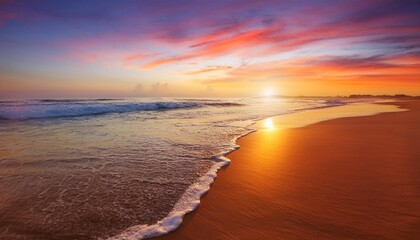 Sticker - beach scene at sunrise symbolizing peace and recovery with gentle waves soft sand and a vibrant colorful sky reflecting on the water