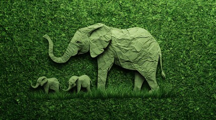 Nature Conservation Concept: Green Wild Animal Icon on Recycled Paper Background