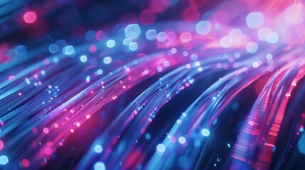 Poster - Close-up of a fiber optic cable with vibrant light signals, symbolizing high-speed data transmission in modern technology