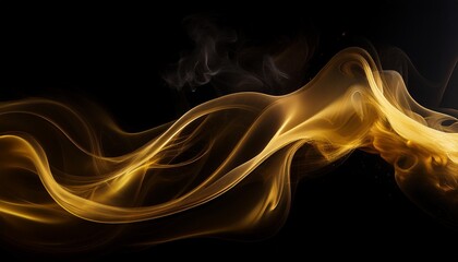 Wall Mural - illustration of a golden abstract smoke design on a black background desktop wallpaper generative ai