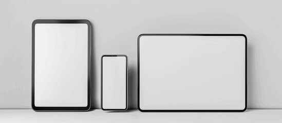Poster - arranged digital tablet and smartphone with empty screens isolated on white. with copy space image. Place for adding text or design