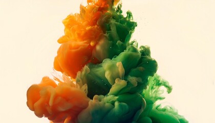 abstract art of green and orange ink swirling in water creating a dynamic and vibrant visual effect