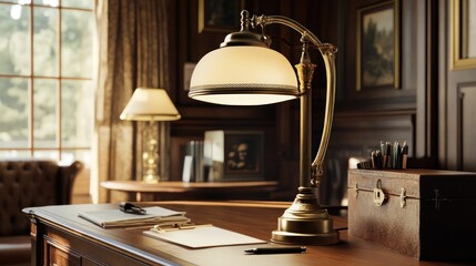 Canvas Print - Vintage Desk Lamp and Antique Interior