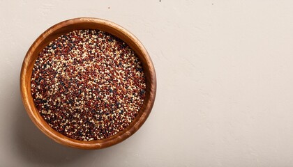 Wall Mural - quinoa mix mixed white red and black quinoa seeds in a bowl overhead shot with copy space