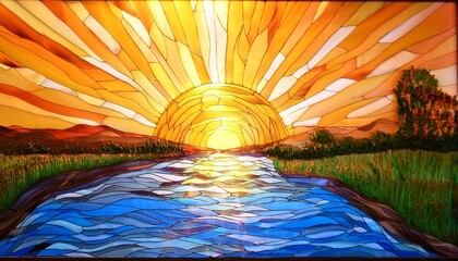 Sticker - sun of the river stained glass window