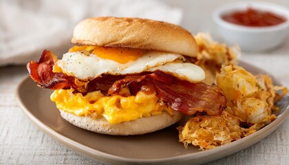 Wall Mural - bacon egg and cheese sandwich with chipotle mayo and hash brown on toasted roll