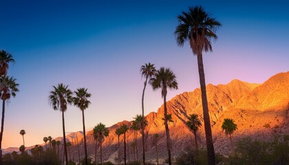 Sticker - palm trees and desert mountain at sunset in palm springs california