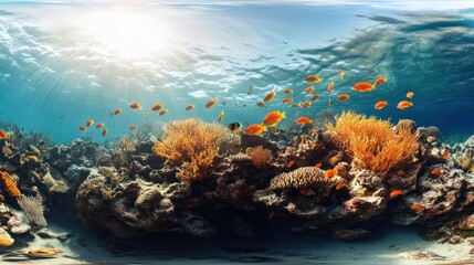 Wall Mural - Underwater Coral Reef with Fish and Sunlight