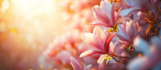 Lovely magnolia blossoms on a delightful spring day. with copy space image. Place for adding text or design