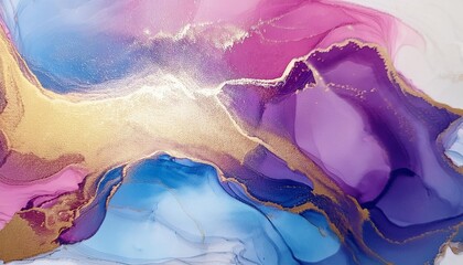 Wall Mural - pink purple blue gold liquid abstract watercolor painting background with waves