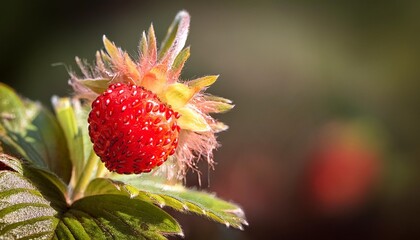 Wall Mural - close up of fragaria vesca or wild strawberry