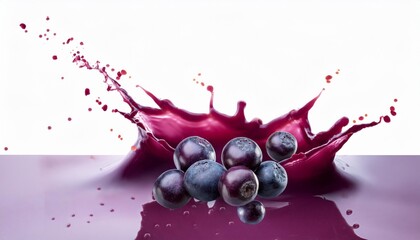 Wall Mural - juice splash with acai berries isolated on white background