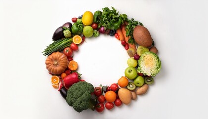 Wall Mural - circle of fresh and colorful fruits and vegetables a vibrant assortment of various fruits and vegetables arranged in a captivating circle