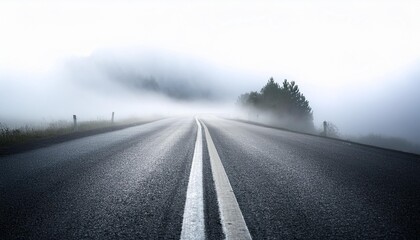 Wall Mural - misty road fog darkness isolated background by generative ai