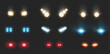 © Sensvector - Automotive led lights flares with realistic effect. Vector isolated set of headlights bars front rear car views glowing in darkness. Spotlight from headlamp from transport in night time