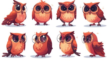 Wall Mural - A collection of cute, cartoon-style owls in various poses and expressions.