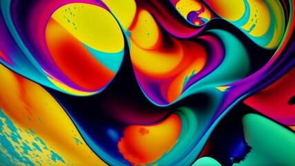 Wall Mural - abstract digital art background with bright paint pattern and colorful liquid fluid wave design. smooth motion. looped animation. seamless footage.
