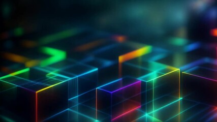Wall Mural - abstract 3d neon digital art background, iridescent holographic design,  big data, technology and business. looped animation. seamless footage.