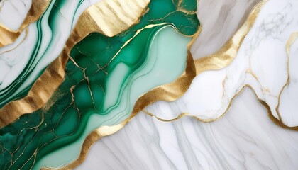 Wall Mural - abstract rough green white gold art painting marble texture generative ai