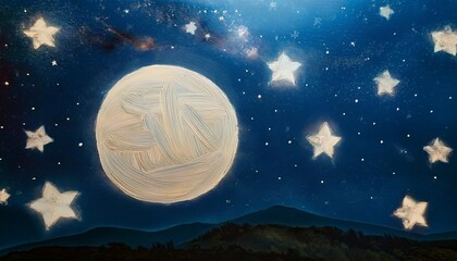 Wall Mural - moon stars painting night sky abstract art