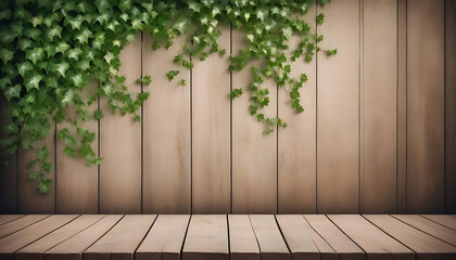 Wall Mural - wooden wall and green plant