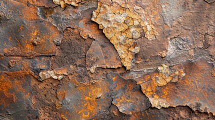 Wall Mural - Flat lay of a corroded iron plate with rough, pitted textures, showcasing years of exposure to the elements