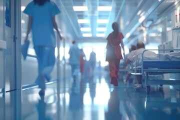 Wall Mural - Blurred hospital scene with people.