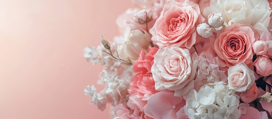 Poster - Close up of a bouquet of lovely flowers on a light background Space for text. with copy space image. Place for adding text or design