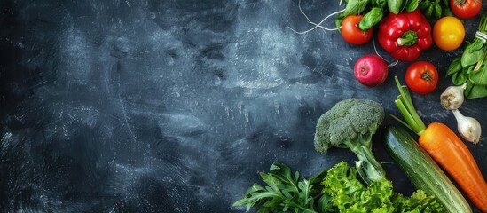 fresh vegetables and chalkboard. with copy space image. Place for adding text or design