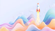 © Gibster - A colorful rocket launches into vibrant landscape of waves, symbolizing growth and innovation. scene evokes sense of excitement and aspiration.