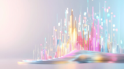 Poster - A vibrant digital landscape with colorful light bars and soft gradients evokes sense of wonder and creativity.
