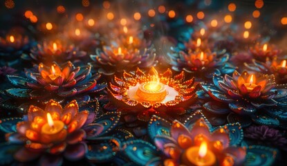 Diwali lamps arranged in a decorative pattern