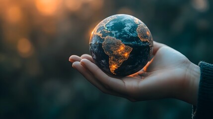 Poster - Hand Holding Small Globe Representing Global Possibilities for a Sustainable Future