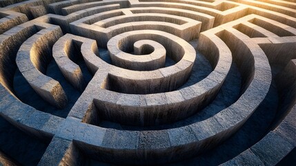 Poster - Maze with a Single Path Leading to the Center Symbolizing the Challenge of Problem Solving and Finding a Successful Solution