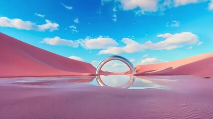 Poster - Abstract background with pink desert, metal arch, symbolizing simplicity and elegance