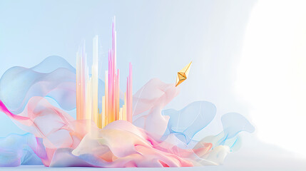 Poster - Ethereal abstract landscape with colorful waves and geometric shapes, evoking sense of wonder and creativity.