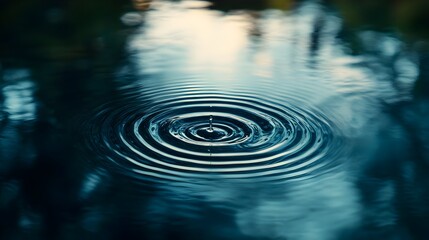 Poster - A single droplet creating concentric rippling waves on the calm surface of a still pond symbolizing the idea of impact influence and the potential for change  The image features a clean