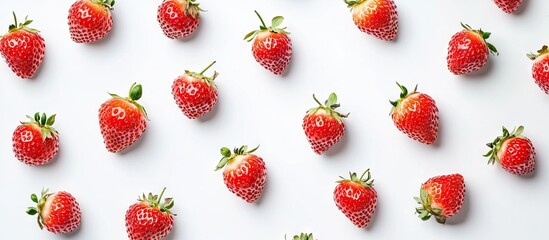 Wall Mural - Delicious ripe strawberries on a white background arranged from a top view Area for text. with copy space image. Place for adding text or design