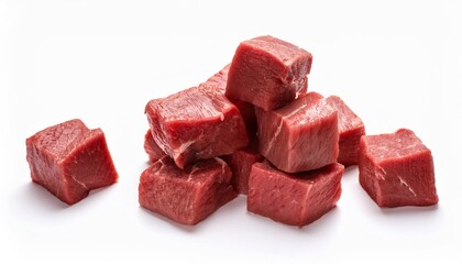 Wall Mural - cubes of raw beef meat isolated on white background