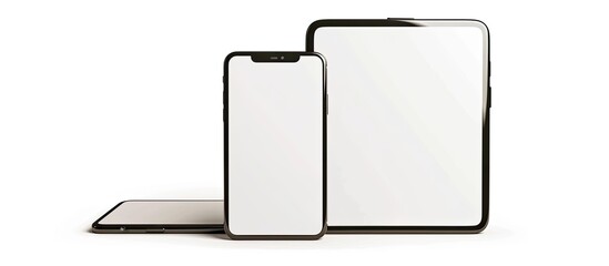 Poster - arranged digital tablet and smartphone with empty screens isolated on white. with copy space image. Place for adding text or design